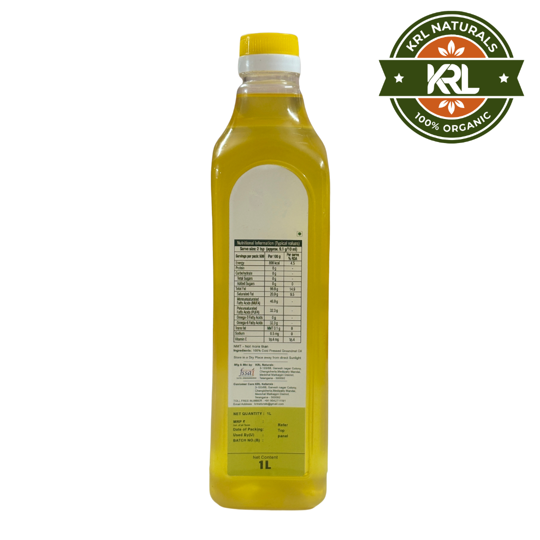 KRL Naturals Cold Pressed Groundnut Oil 1L | 100% Pure & Unrefined - Image 2